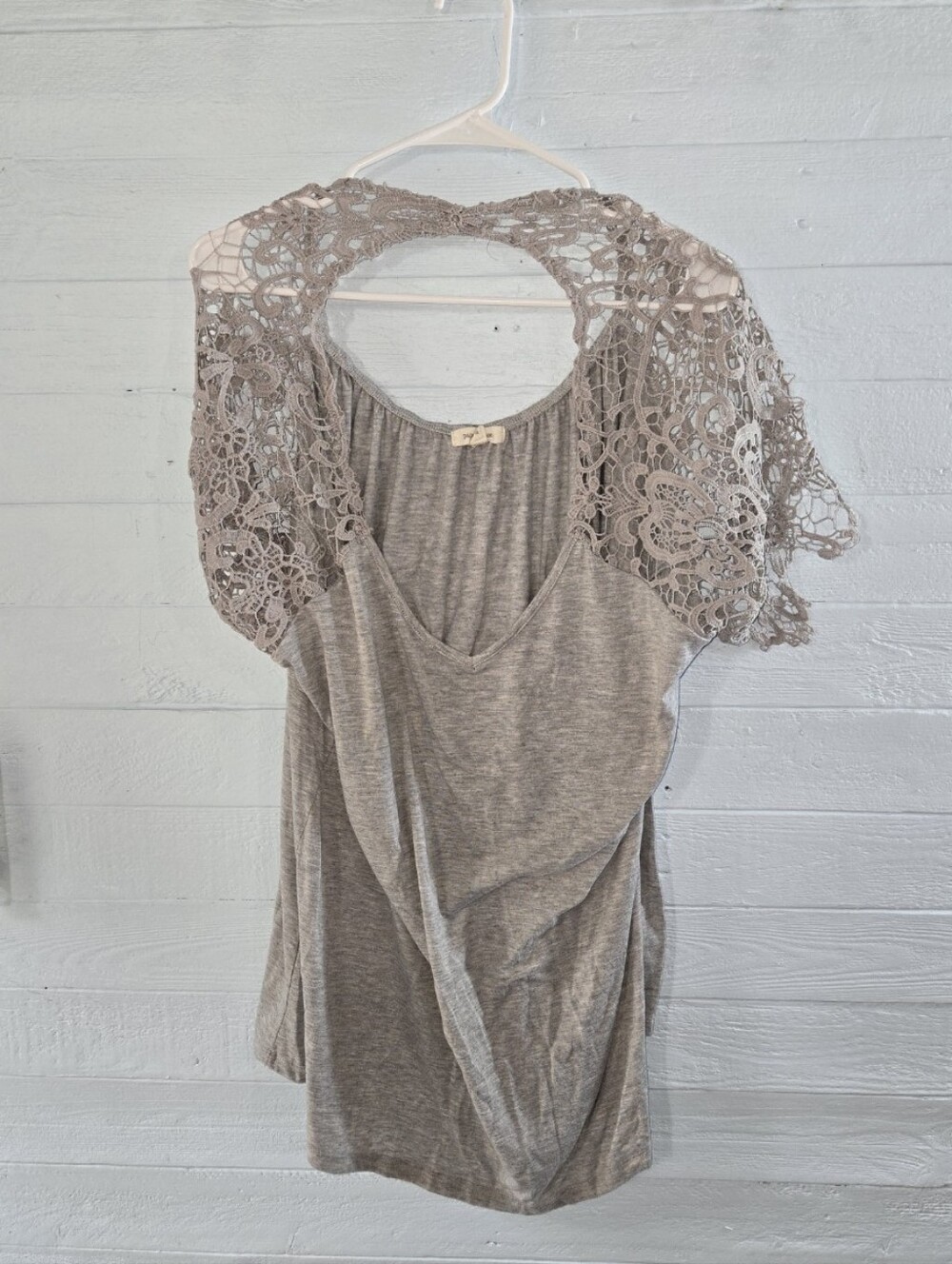 Paper Tee Women's Grey Lace-Back Boho Casual Chic Size 2X